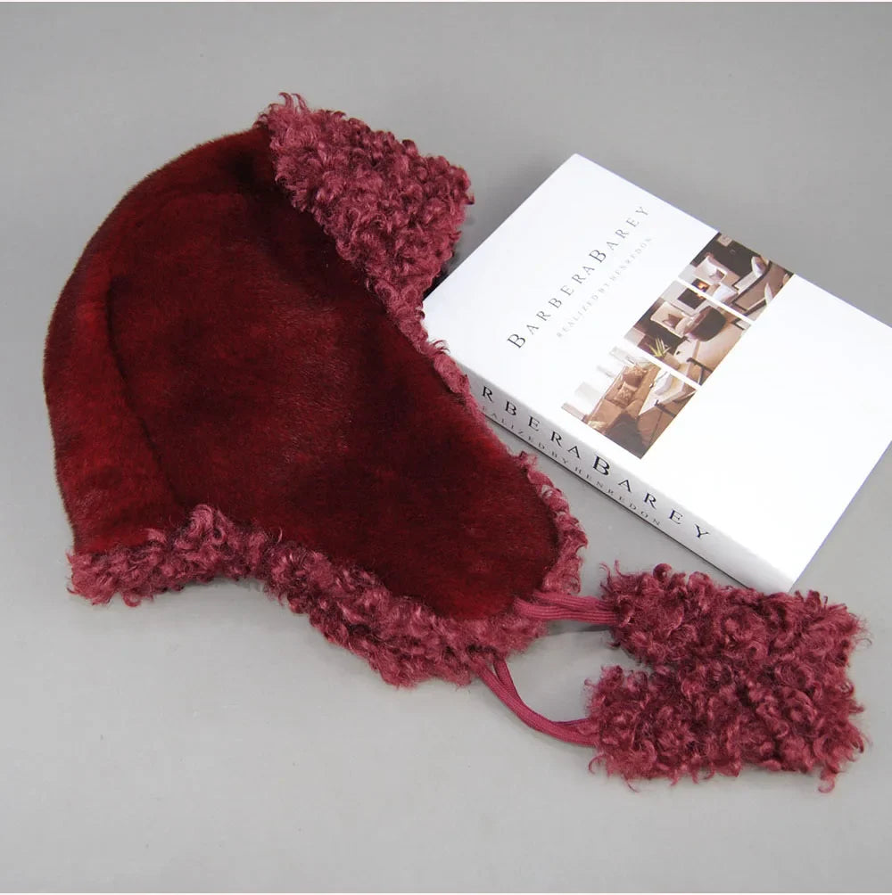 Real Fur Wool Hat Unisex New Winter Warm Bomber Russian Ushanka Hats With Ear Flaps Cow Leather Thick Snow Earflaps Baseball Cap