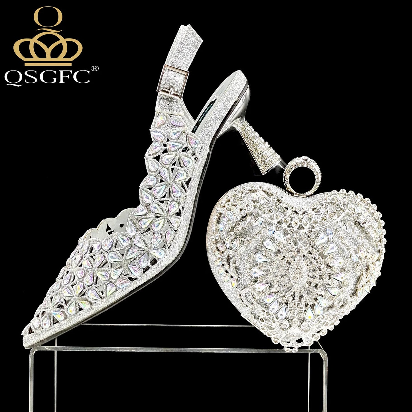 New Shoes and Bags Matching Set Nigerian Women Heel Party for Women Fuchsia Colour Italian Design Wedding INS Design
