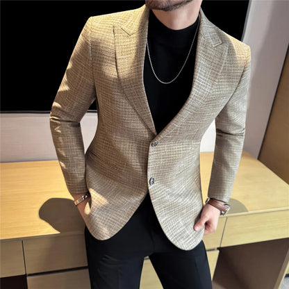 Autumn Winter Thick Wool Plaid Suit Jacket 2025 New Men's Slim Fit Casual Fashion Formal Business Socia Party Jacket Coats