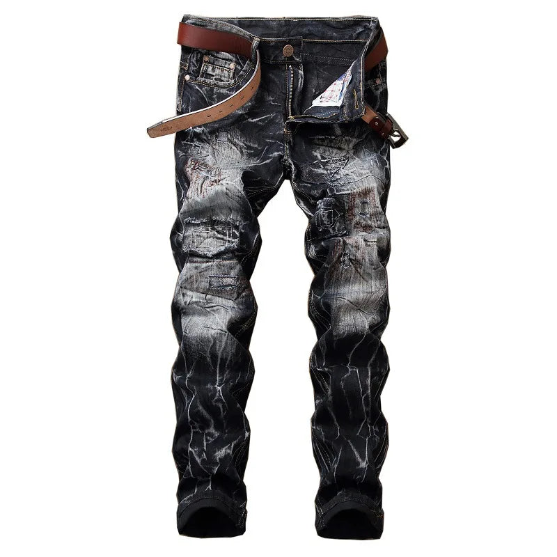 2026 New Men's Yellow Jeans, Blue Stretch Biker Trousers, Broken Hole Jeans, Fashion Popular Men Denim Pants Big Size 29-42