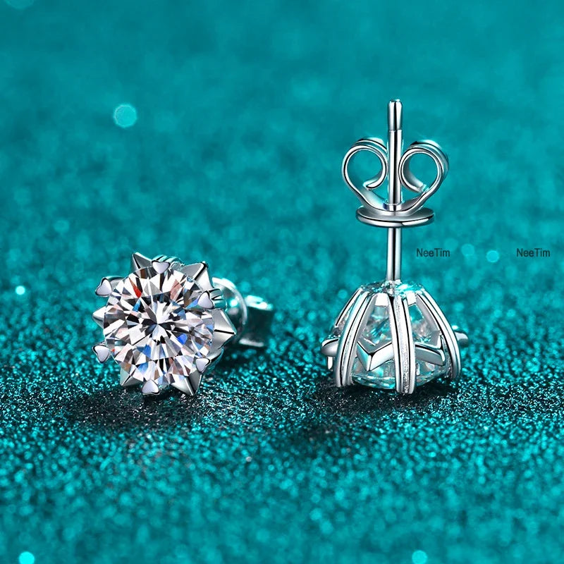 0.3ct-2ct Moissanite Earrings Lab Diamond 925 Sterling Silver with Gold Plated Snowflake Studs Earring Wedding Jewelry