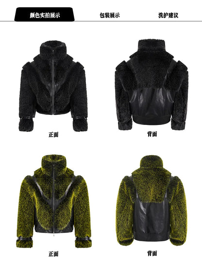 Autumn Winter Cool Handsome Thick Warm Patchwork Faux Fur Coat Men Luxury Designer Clothes Zip Up Fluffy Jacket 2025