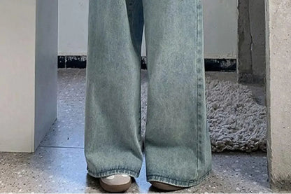 Elastic Waist High Waist Wide Leg Jeans for Women Loose Straight Blue Long Denim Pants Female Fashion Streetwear Jeans