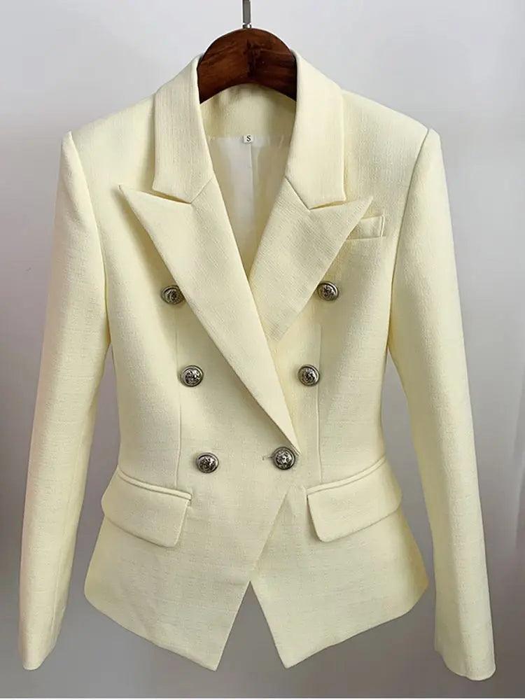HIGH STREET 2026 Classic Baroque Designer Jacket Women's Metal Lion Buttons Double Breasted Textured Blazer Mint Green