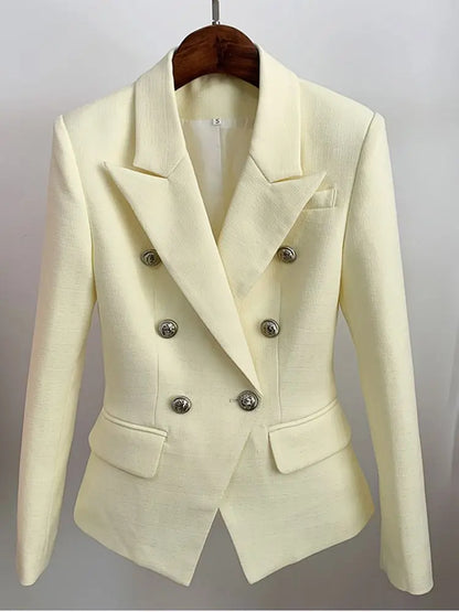 HIGH STREET 2026 Classic Baroque Designer Jacket Women's Metal Lion Buttons Double Breasted Textured Blazer Mint Green