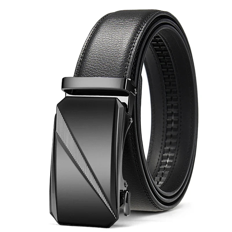 Automatic Buckle Belt for Men, High Quality Genuine Leather Belt, Adjustable Ratchet Belt Fashion Designer Belt Men