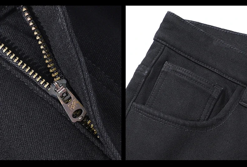 Winter Men's Fleece Warm Jeans Classic Black Plush Loose Straight Business Casual Pants Thermal Male Clothing 40 42 44
