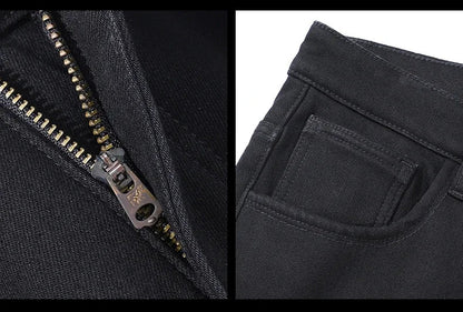 Winter Men's Fleece Warm Jeans Classic Black Plush Loose Straight Business Casual Pants Thermal Male Clothing 40 42 44