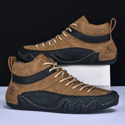 New Autumn 2024 Handmade Leather Men Boots Design Sneakers Man Breathable Casual Leather Shoes Men Ankle Boots Outdoor Fashion