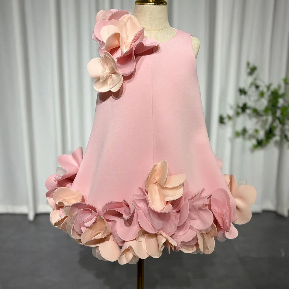 J073 Elegant White Dubai Girl Dress Pink Eid al-Fitr Baby Children Clothes for Wedding Birthday Holiday Party 2025