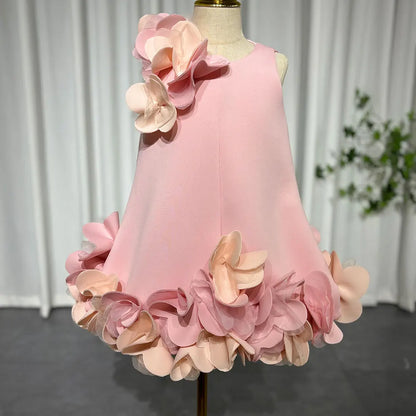 J073 Elegant White Dubai Girl Dress Pink Eid al-Fitr Baby Children Clothes for Wedding Birthday Holiday Party 2025