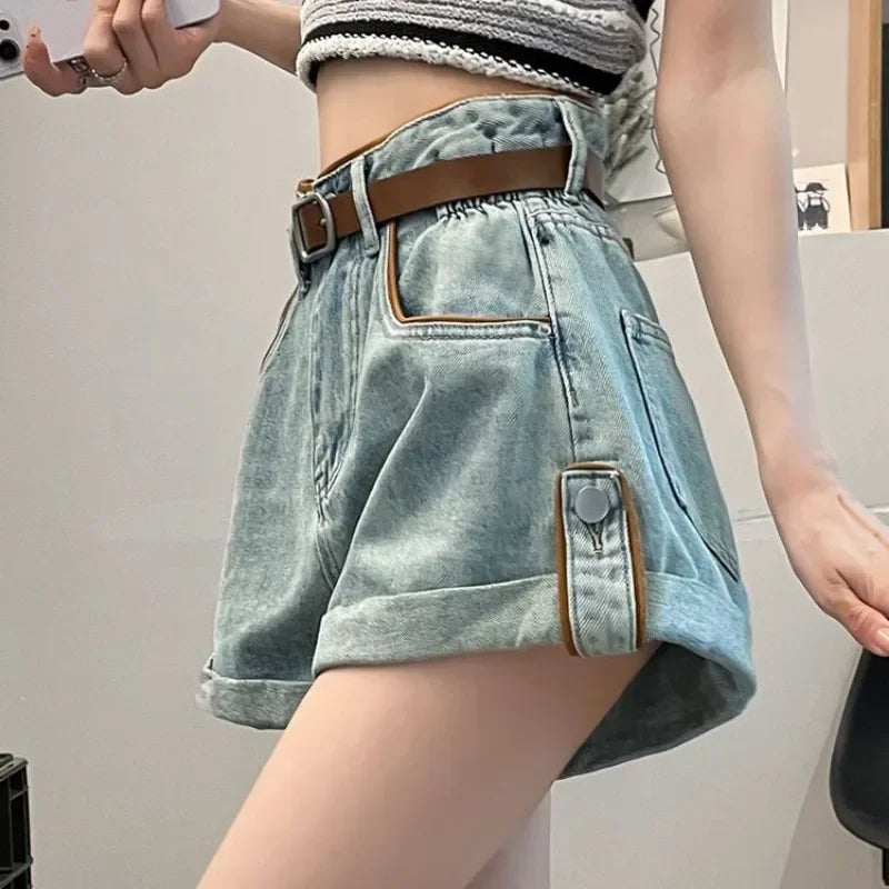 Wide Baggy Women's Denim Shorts Loose With Waist Pocket Female Short Jeans Pants Casual Harajuku Fashion Korean Style Kpop Hot