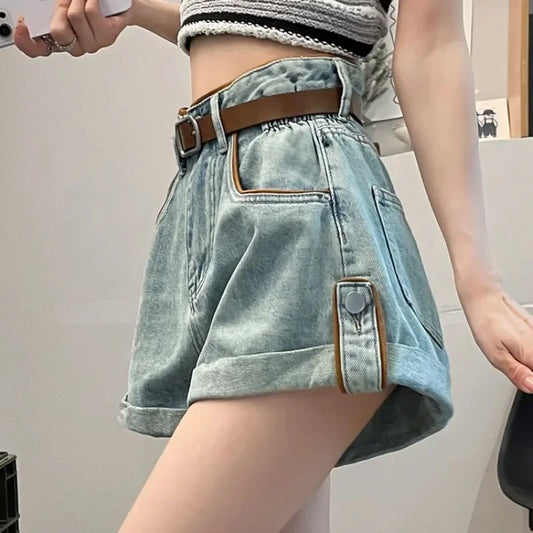 Wide Baggy Women's Denim Shorts Loose With Waist Pocket Female Short Jeans Pants Casual Harajuku Fashion Korean Style Kpop Hot