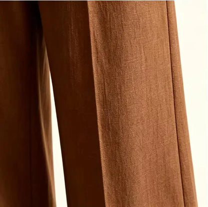 Men's Linen Summer Beach Trousers Casual Dress Pants Elastic Waist Pleated Loose Fit Lightweight Yoga Vacation Lounge Pants