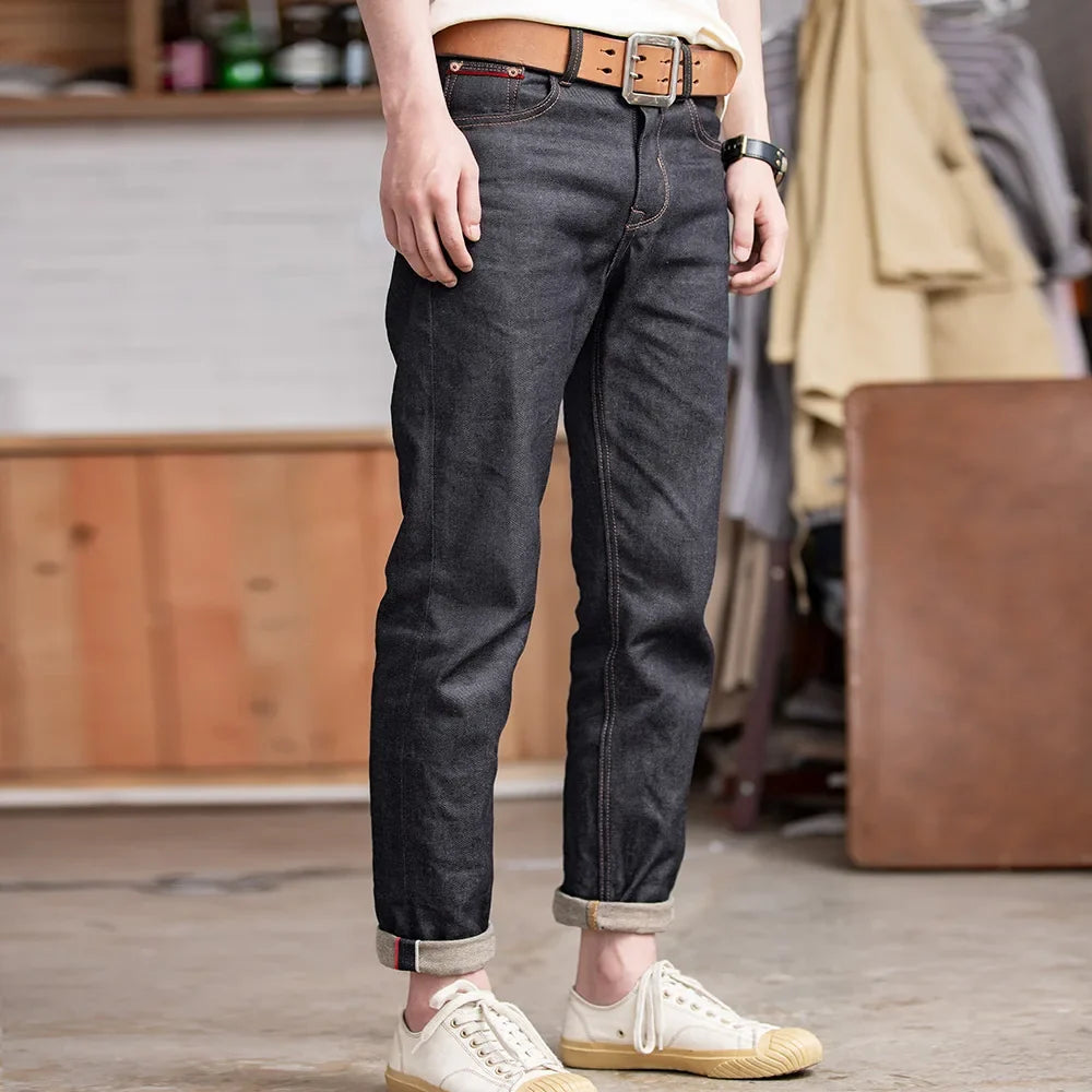 Retro 11.6oz Selvedge Raw Denim Jeans Tapered Regular Fit Cotton Jeans with Zipper Fly High Quality Versatile Men's Pants
