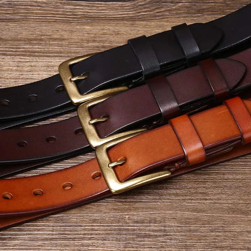 3.3CM Men's Genuine Leather Belt Luxury Designer Brass Pin Buckle Belts Pure Cowskin Vintage Strap Male Jeans for Man Women