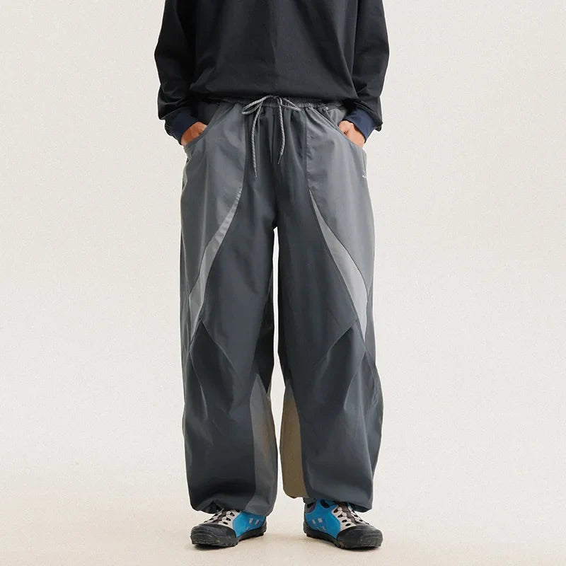 Men Outdoor Lightweight Quick Dry Ultra Loose Casual Splice Wide Leg Techwear Track Cargo Pants Women Streetwear Baggy Trousers