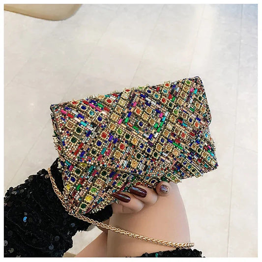 Rhinestone Evening Clutch Bag 2025 Diamond Women Banquet Party Wedding Fashion Messenger Purse Chain Small Shoulder Bag