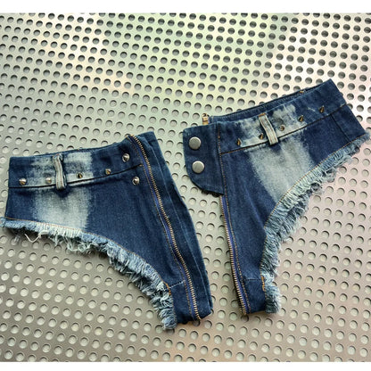 2026 New Ultra Low Waisted Tassel Sexy Denim Short Jeans Women Nightclub