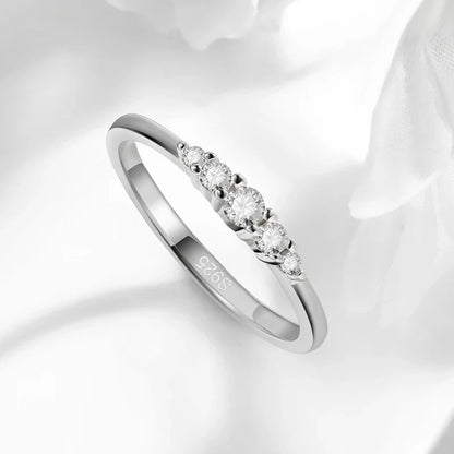 0.13CTTW 2.5mm Certified Moissanite Rings for Women 5 Stones Sparkling Sterling Silver 925 Wedding Band Mach Diamond GRA