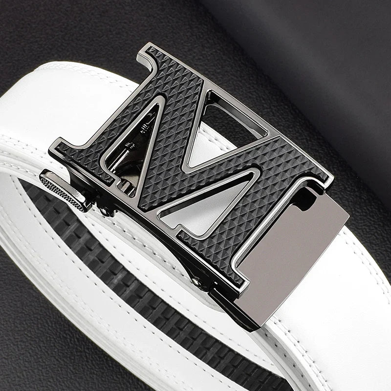 M letter Men Designer Belts High Quality White Luxury Brand Belt Automatic Buckl Cowskin Casual Waist Strap Ceinture Homme