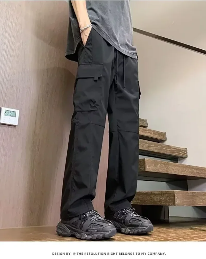 Summer Straight Cargo Pants Mens Multi-Pocket Work Casual Sweatpant Fashiom High Street Outdoor Casual Breathable Loose Trousers