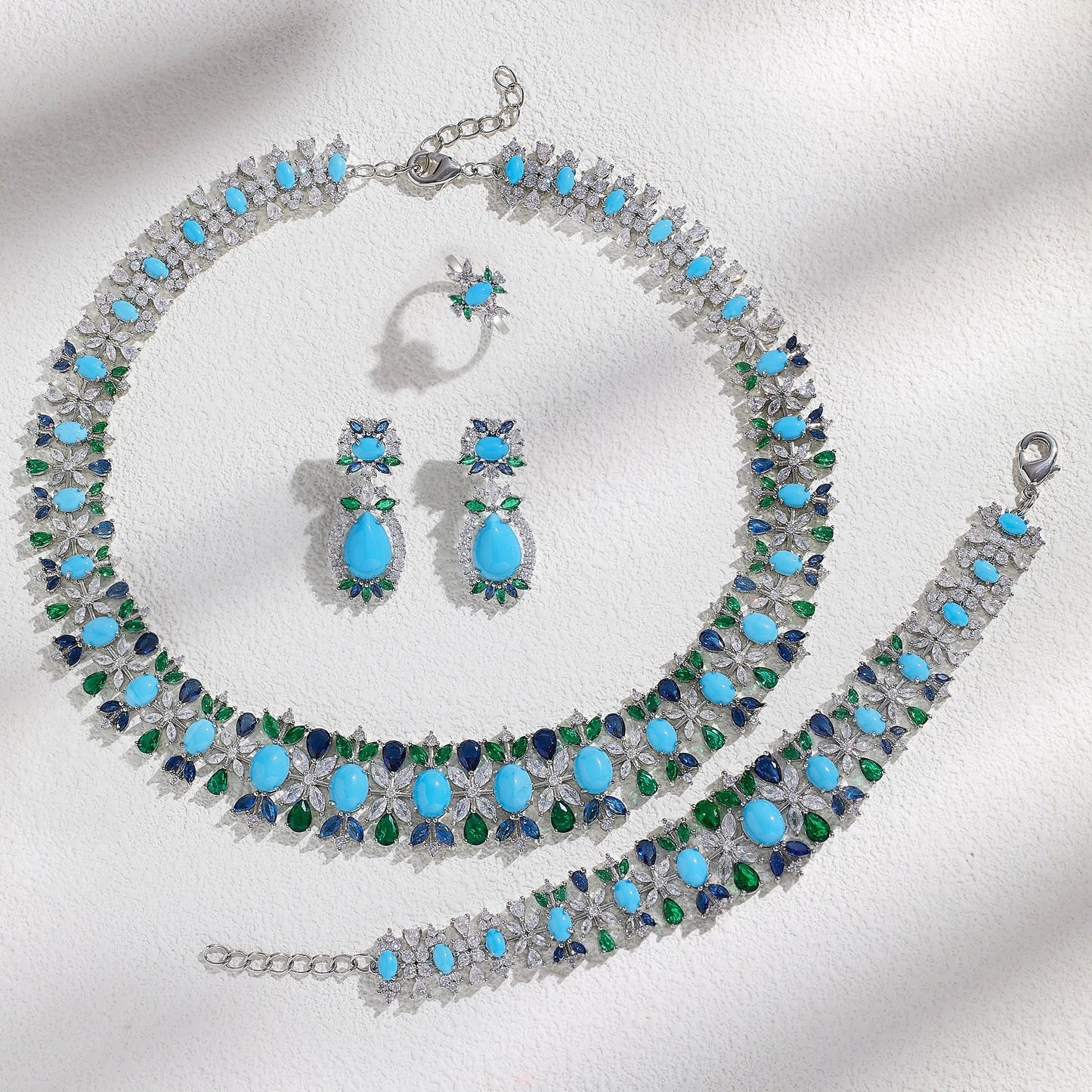 2023 New Fashion 4-Piece Turquoise Dubai Women's Wedding Jewelry Set Nigeria Africa Necklace Earring Set