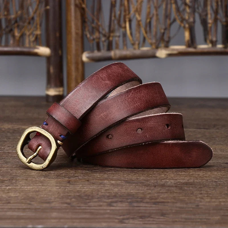 2.3CM Ladies Pure Cowhide Copper Buckle Genuine Leather Casual Jeans Thin Belt Women High Quality Retro Luxury Female Waistband