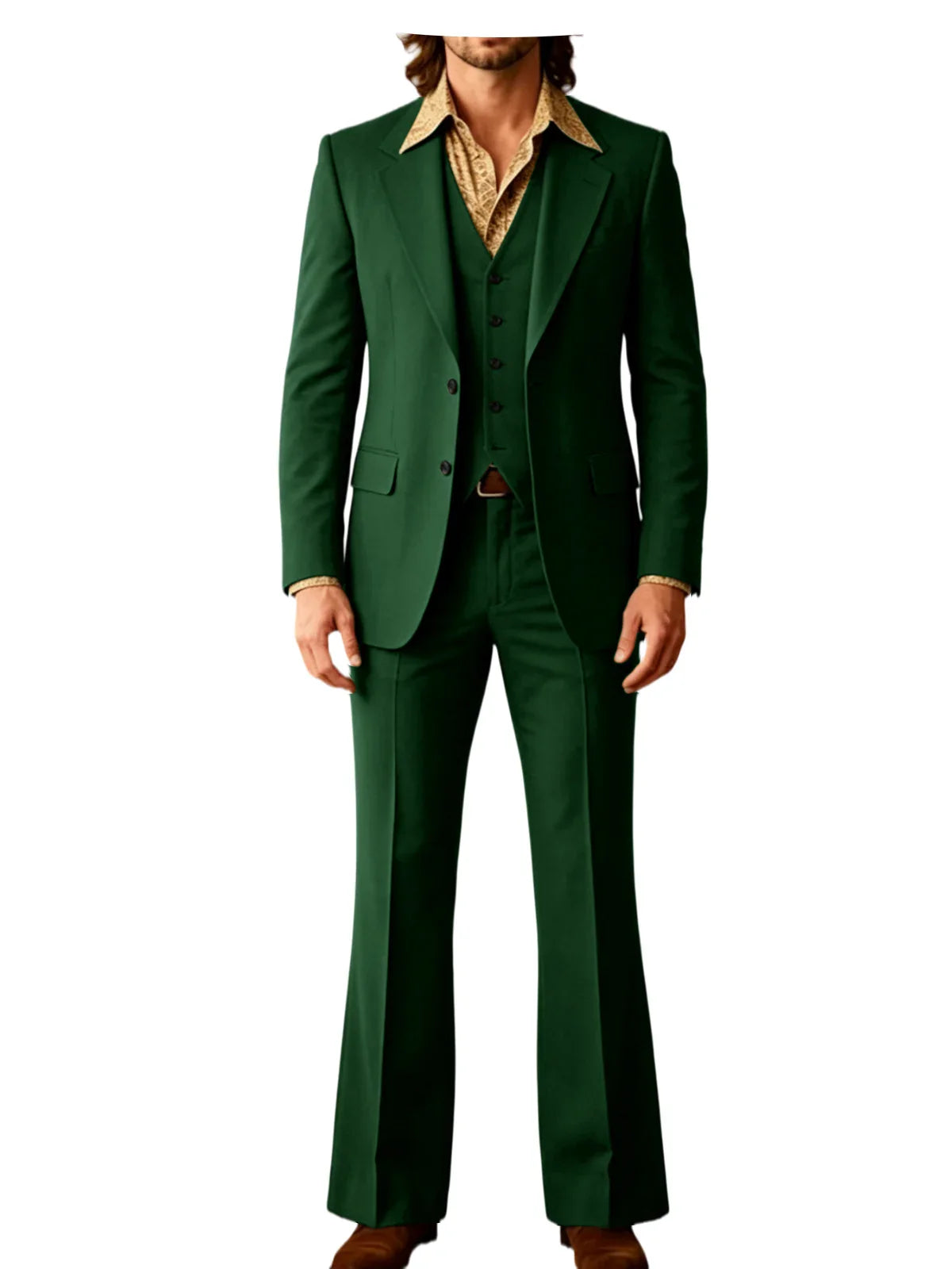 Retro Men's Linen 3 Piece Notch Lapel 2 buttons Jacket Flared Trouser Breathable Elastic for Casual Beach Wedding Groom Tuxedo