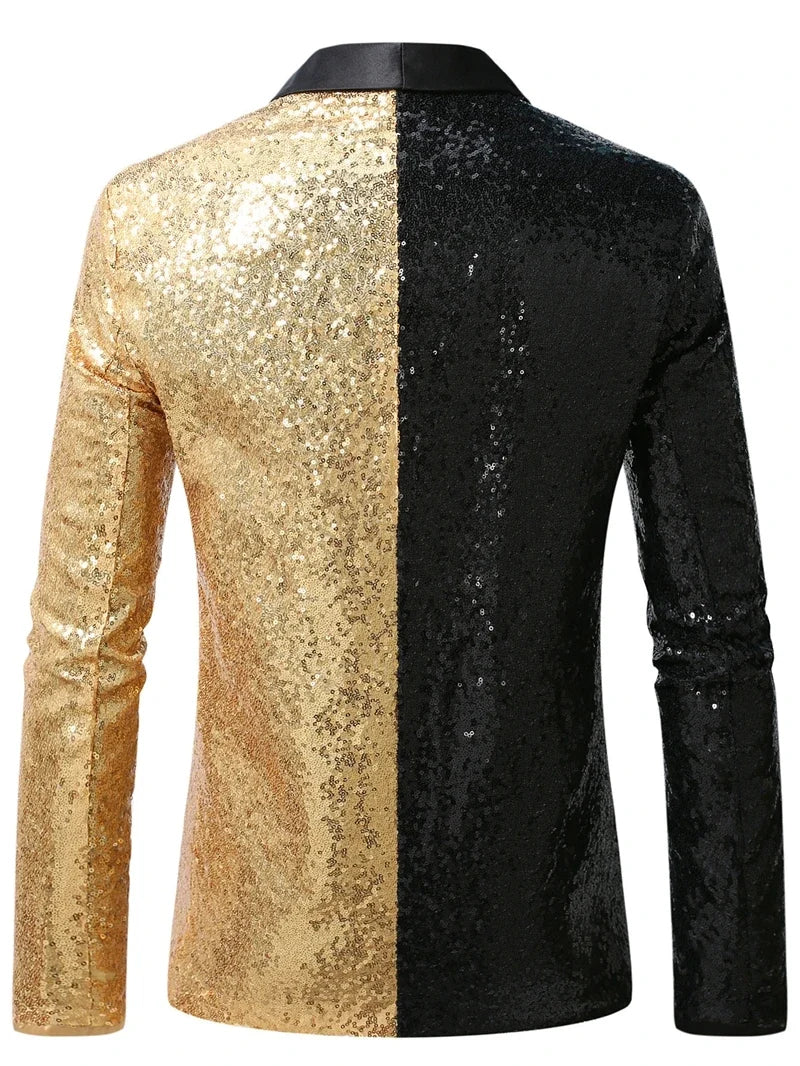 2026 Men's Suit Jacket, Shiny Sequin Stage Performance Coat, White Silver Blue Red Purple Blazers V-neck Single Button S-XXL