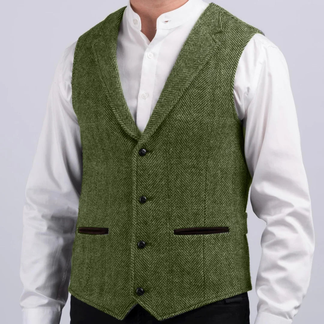 Men Vest Gray Herringbone With Lapel Pocket Single Button Waistcoat For Wedding Party Business Work Daily Casual Men Suit Vest