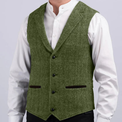 Men Vest Gray Herringbone With Lapel Pocket Single Button Waistcoat For Wedding Party Business Work Daily Casual Men Suit Vest