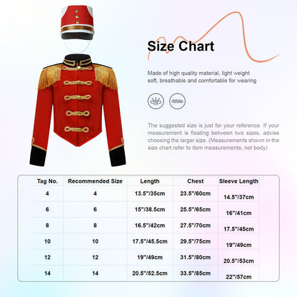 Boys Girls Drum Major Team Uniform Nutcrackers Costume Set Marching Band Tassel Jacket Coat Hat Outfits for Drummer Performance