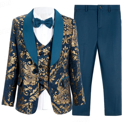 Luxury 4-Piece Set Suit Set for Boys 3-14 Years, Slim Fitting Jacket Vest Pants Bow-tie, Wedding Dresswear for Chidren In Stock