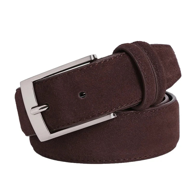 2025 Fashion Suede Belt Cow Genuine For Man And Lady With Oxford Fabric Strap Genuine Leather Luxury Pin Buckle Blue Belts