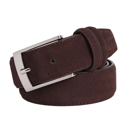 2025 Fashion Suede Belt Cow Genuine For Man And Lady With Oxford Fabric Strap Genuine Leather Luxury Pin Buckle Blue Belts