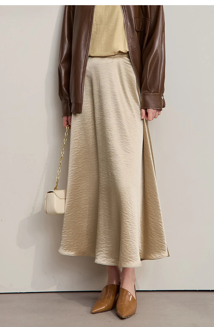 Women's Skirt Loose Long A-skirt Satin Skirts For Women 2025 Autumn New Minimalist Solid Color Clothing Ladies 12513015