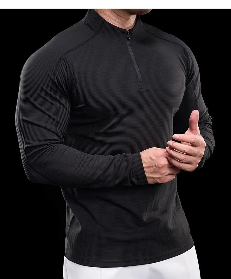 Autumn Sports Fitness Top Men Running Training Long-sleeved T-shirts Sweaters Stand-up Collar Quick-drying Breathable Clothes