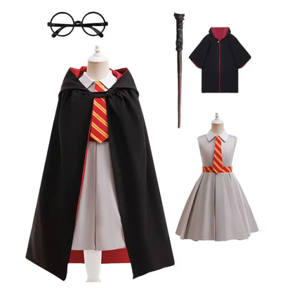 Halloween Movie Cosplay Costume Girls Striped Top + Cape Casual Suit Carnival Halloween Birthday Magic School Dress