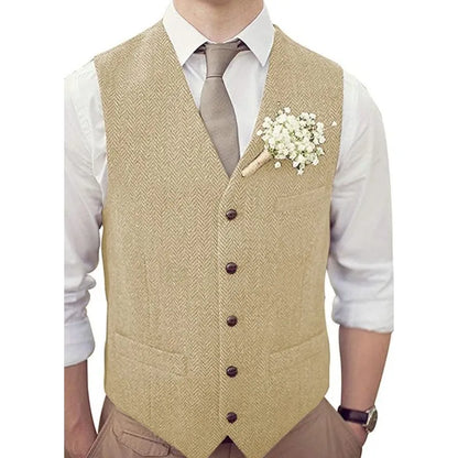 Men Vest Silver Herringbone V Neck Single Button Waistcoat For Wedding Banquet Birthday Business Casual Work Men Suit