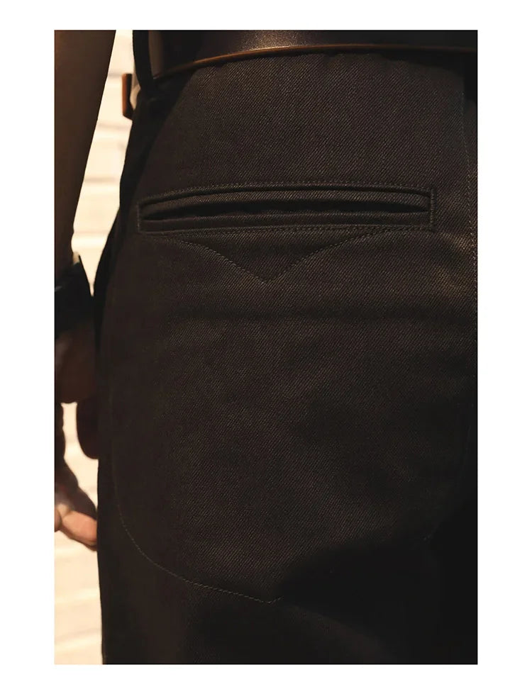 Black Men's Jeans Relaxed Fit 14.5oz Selvedge Denim Officer Trousers