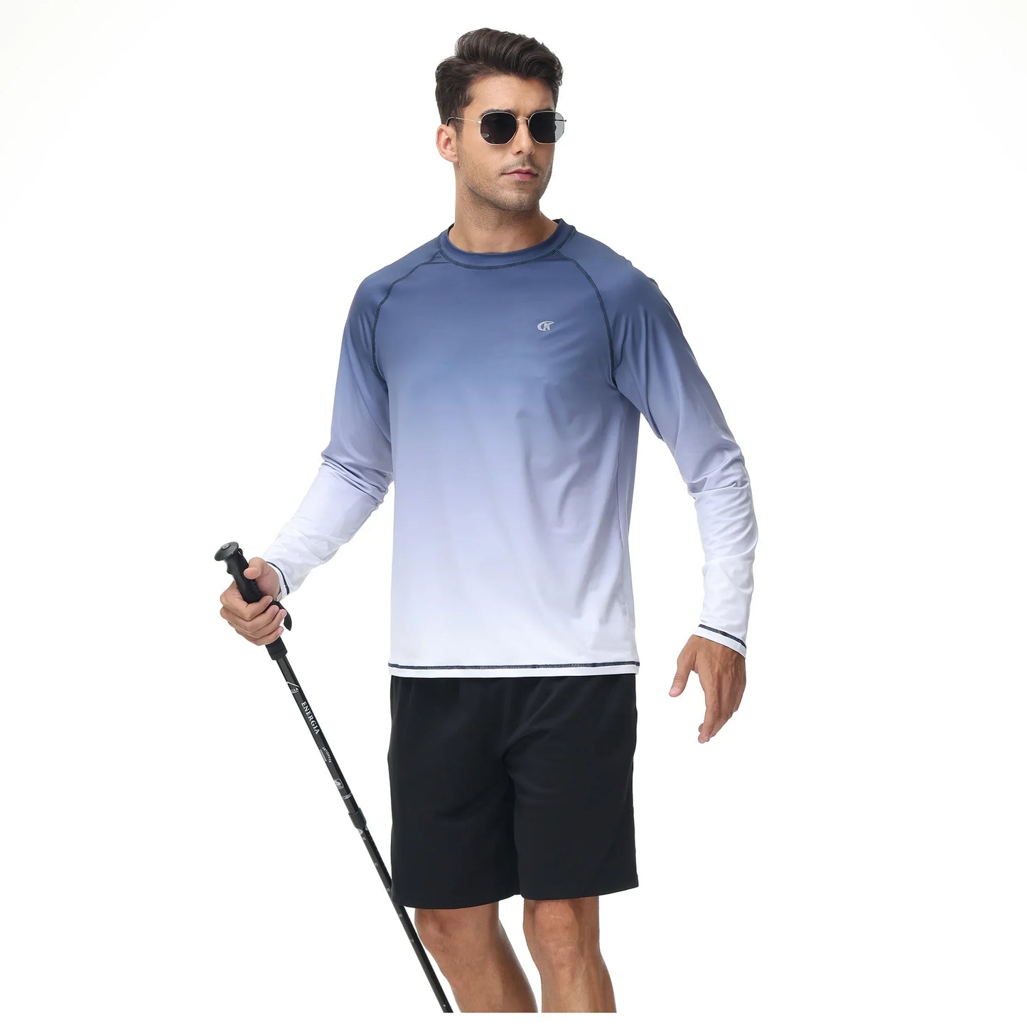 Summer Men's Long Sleeve T-Shirt UPF 50+ Rash Guard Gradient Shirt for Sport Fishing Hiking Workout Outdoor Pullover Shirt