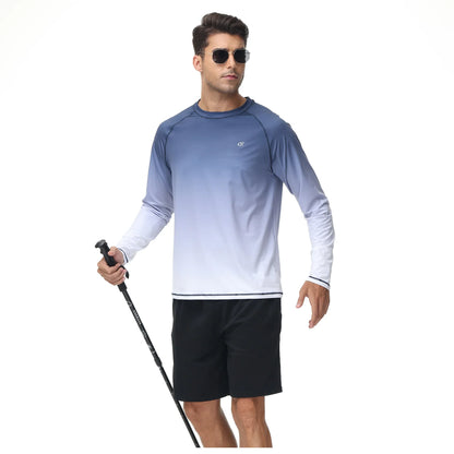 Summer Men's Long Sleeve T-Shirt UPF 50+ Rash Guard Gradient Shirt for Sport Fishing Hiking Workout Outdoor Pullover Shirt