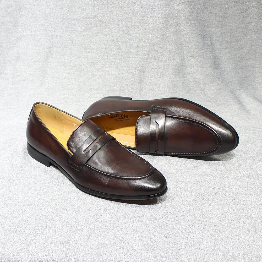 Mens Penny Loafers Leather Shoes Genuine Leather Elegant Wedding Party Casual Dress Shoes Brown Black Shoes for Men