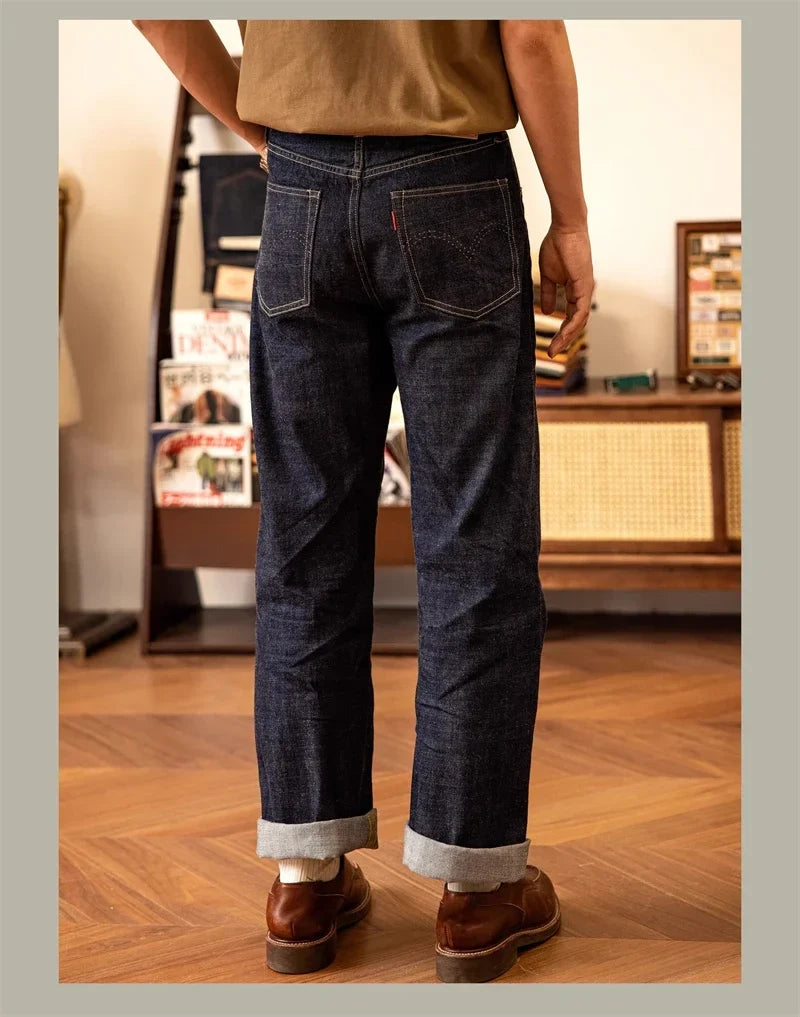 WWII Model Wide Straight Jeans One Wash 14oz Selvedge Denim