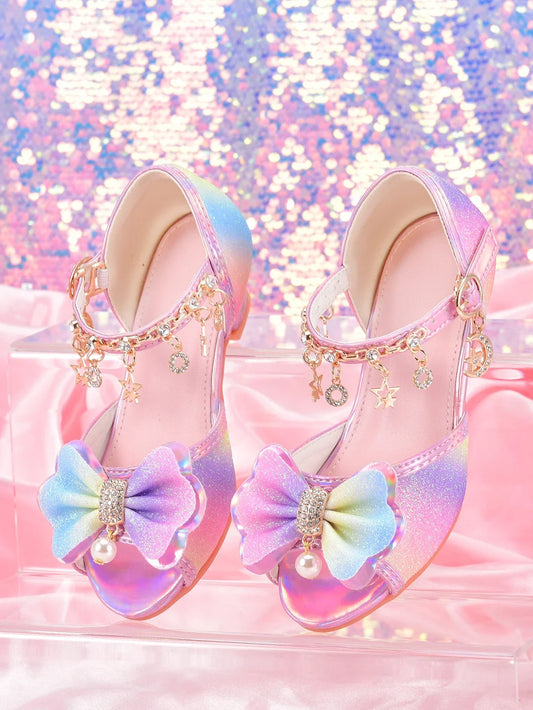 Girls' Fashion Rainbow Glitter High Heel Shoes, Children Dress Up Pageant Runway Performance Party Sandals