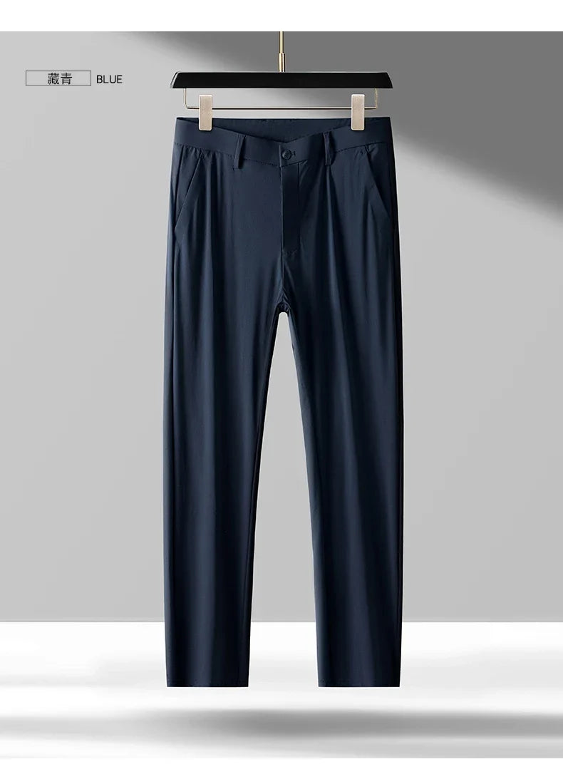 Brand Clothing 2026 Summer High Stretch Men's Casual Pants Quick Dry Business Straight Pants Thin Formal Suit Trousers Male 40