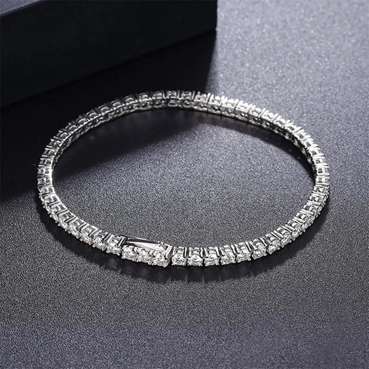 Bracelet de tennis Moissanite 2 mm 2,5 mm 3 mm 4 mm 5 mm pour femmes et hommes, bracelet 100 % en argent sterling S925 avec fermoir à ressort caché, plaqué or 18 carats