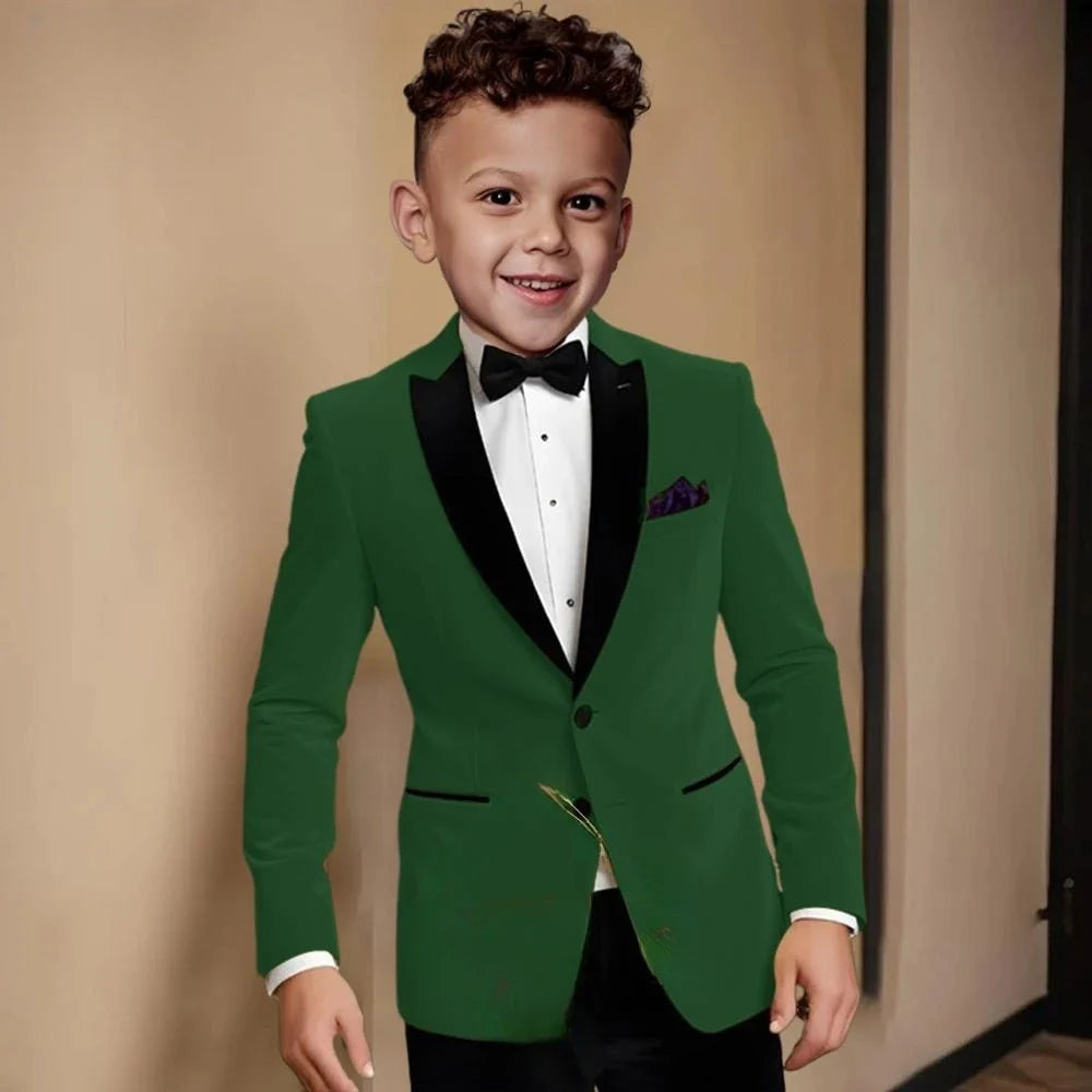 Fashionable Velvet Collar Boys Slim Fit Suits 2 Pieces Host Costumes,Elegant Formal Kids Suit Set Birthday Party Outfit 2-20T