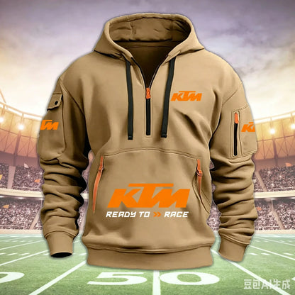 Racing Hoodie Men Half Zip Hoodie Multi Pocket Motorcycle Sweatshirt Casual Streetwear Biker Pullover For Moto Fans